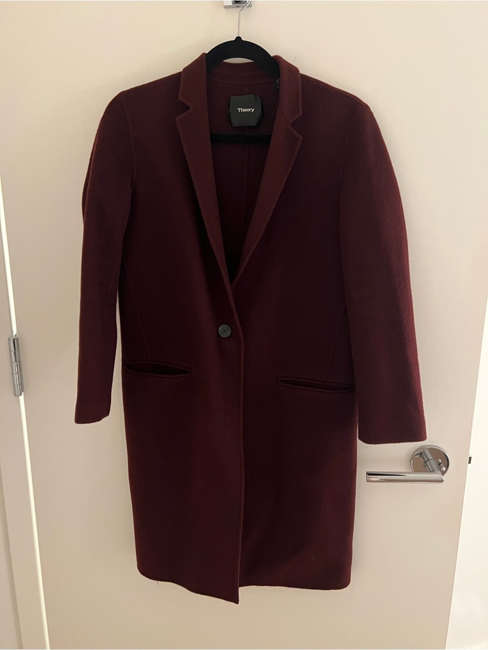 Theory Burgundy Red Wool Cashmere Long Buttoned Blazer Coat [XS]